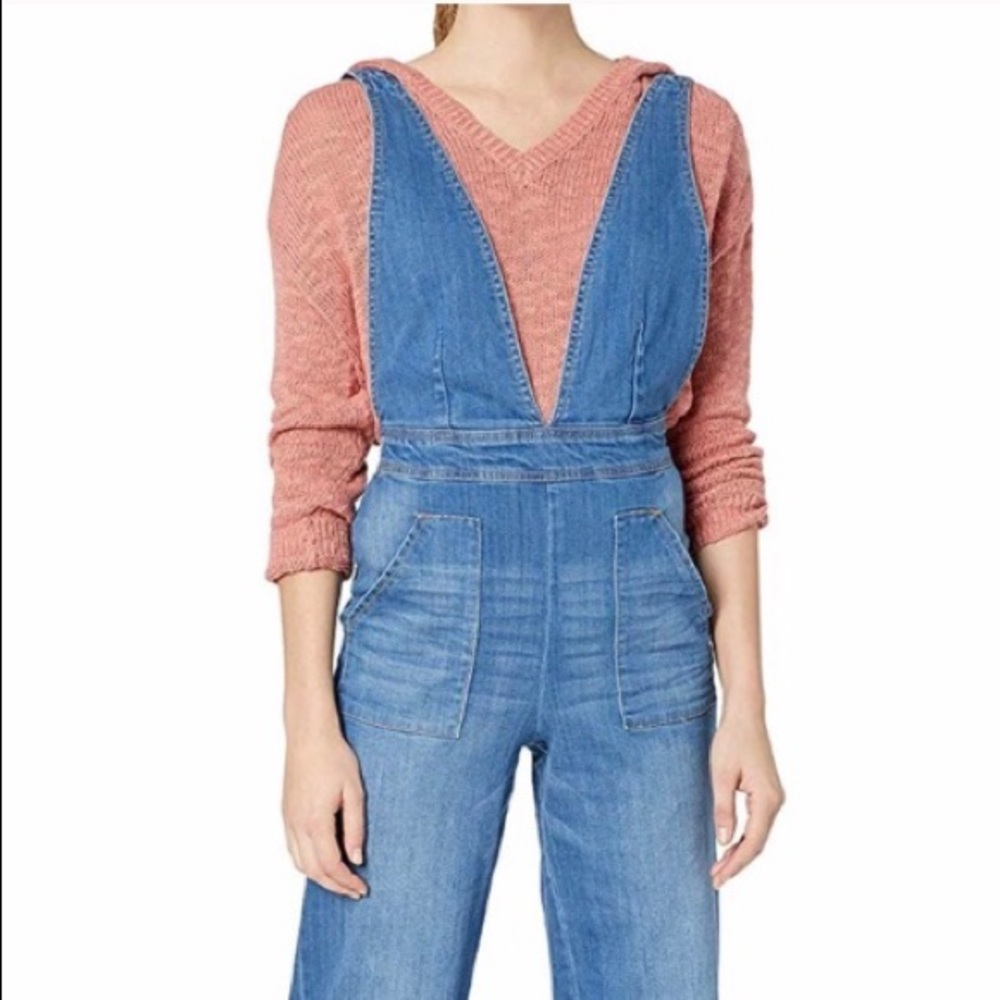 Wide Leg Denim Overall Jumpsuit